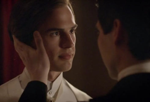 Thomas trying to kiss Mr. Pamuk on Downton Abbey