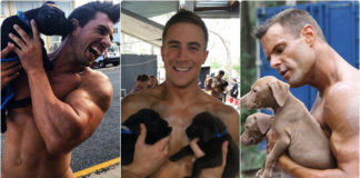 Firefighters with Puppies