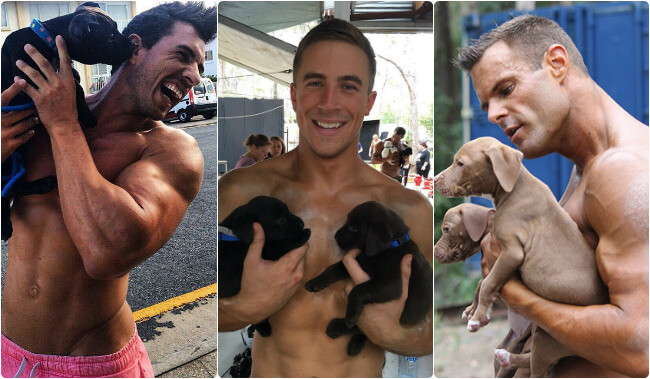 Firefighters with Puppies