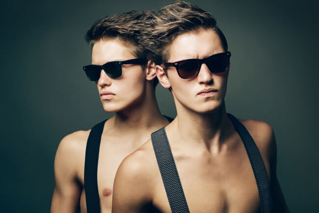 Shirtless men in sunglasses