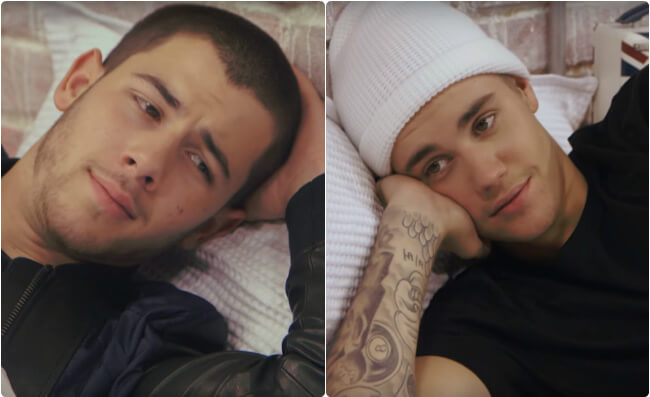 Nick Jonas and Justin Bieber share a bed