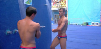 Tom at the olympic shower
