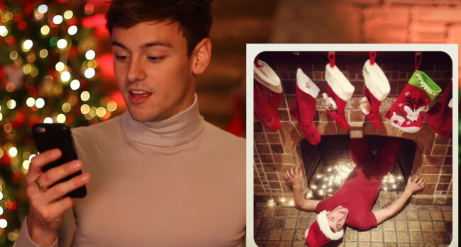 Tom Daley video of reacting to old Christmas photos