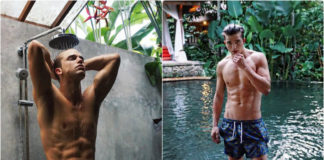 Model River Viiperi shirtless vacation in Bali